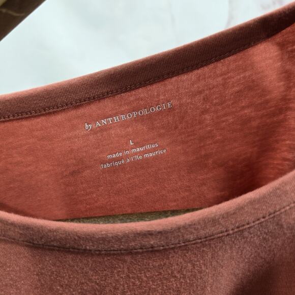 By Anthropologie T Shirt Womens Large Pink Long Sleeve Crop Tee Crew Salmon - Picture 3 of 11